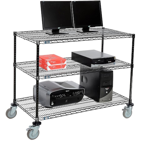 Nexel 3-Shelf Mobile Wire Computer LAN Workstation, 48inW x 24inD x 40inH, Black 695373BK